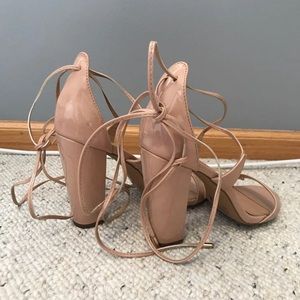 Nude/blush tie-up block heels!